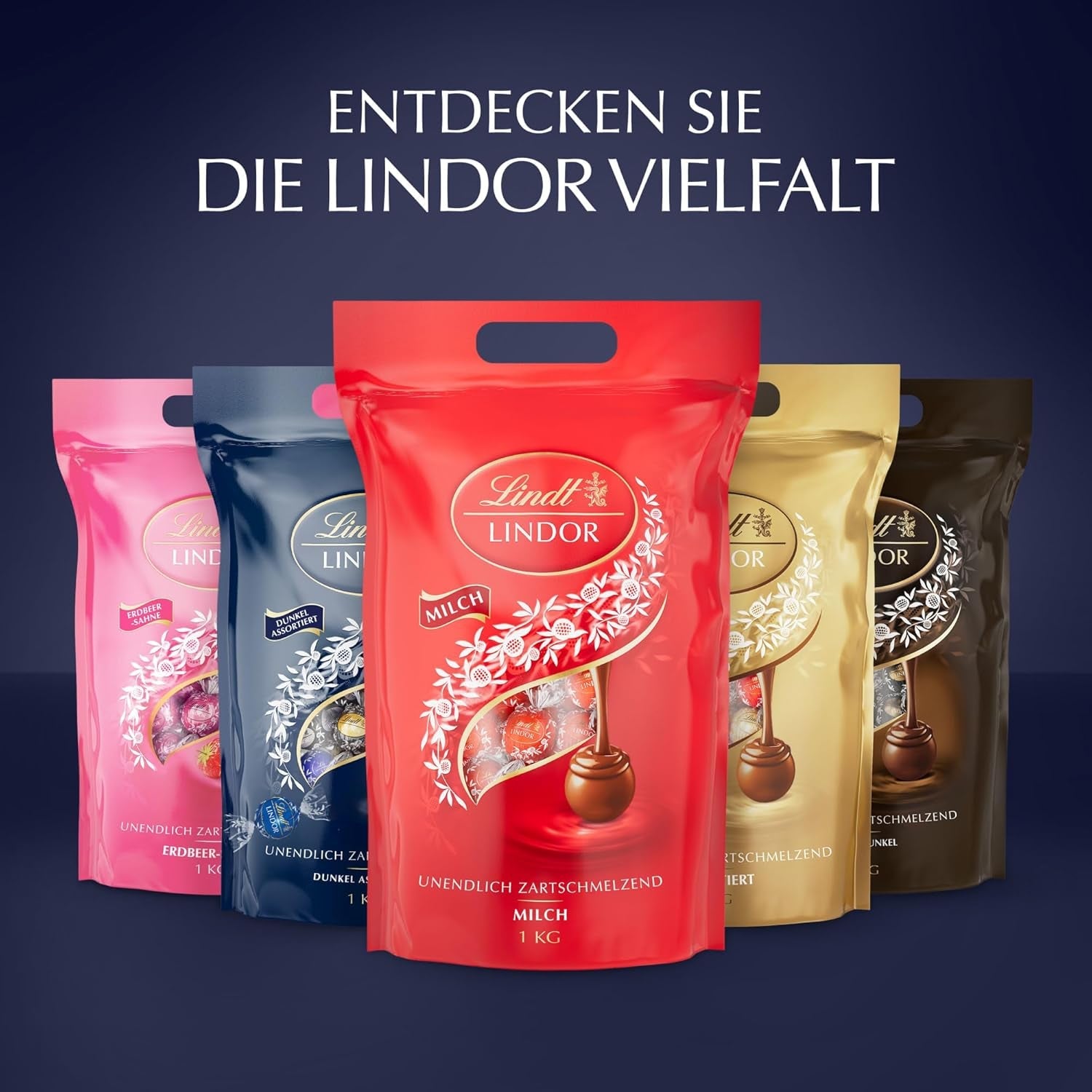 Lindt LINDOR Boules de chocolat Mélange noir, sac de 1 kg, refermable Bonbons au chocolat Naty Shop