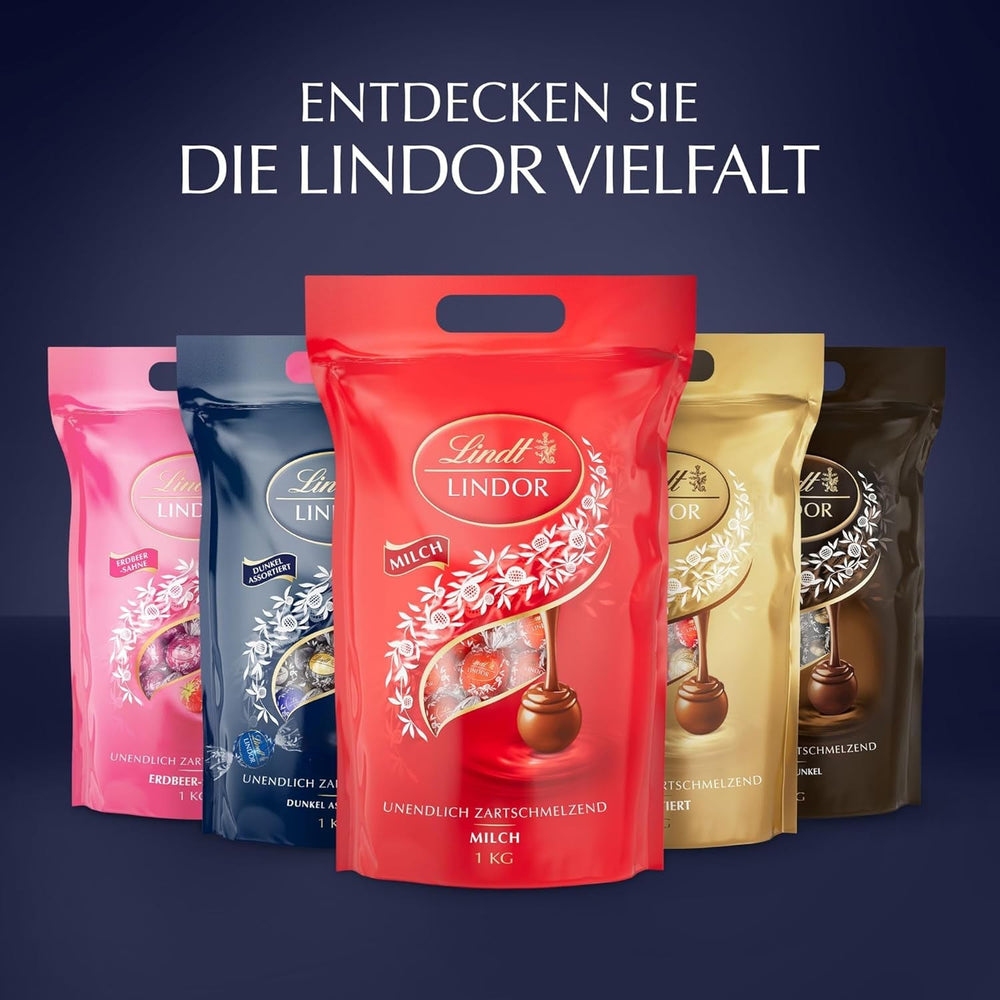 Lindt LINDOR Boules de chocolat Mélange noir, sac de 1 kg, refermable Bonbons au chocolat Naty Shop