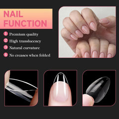 Faux ongles pour ongles en gel, ensemble de 120 pièces d'ongles artificiels courts de couleur amande, 11 tailles d'ongles en gel, pointes d'ongles en colle, bloc tampon à ongles