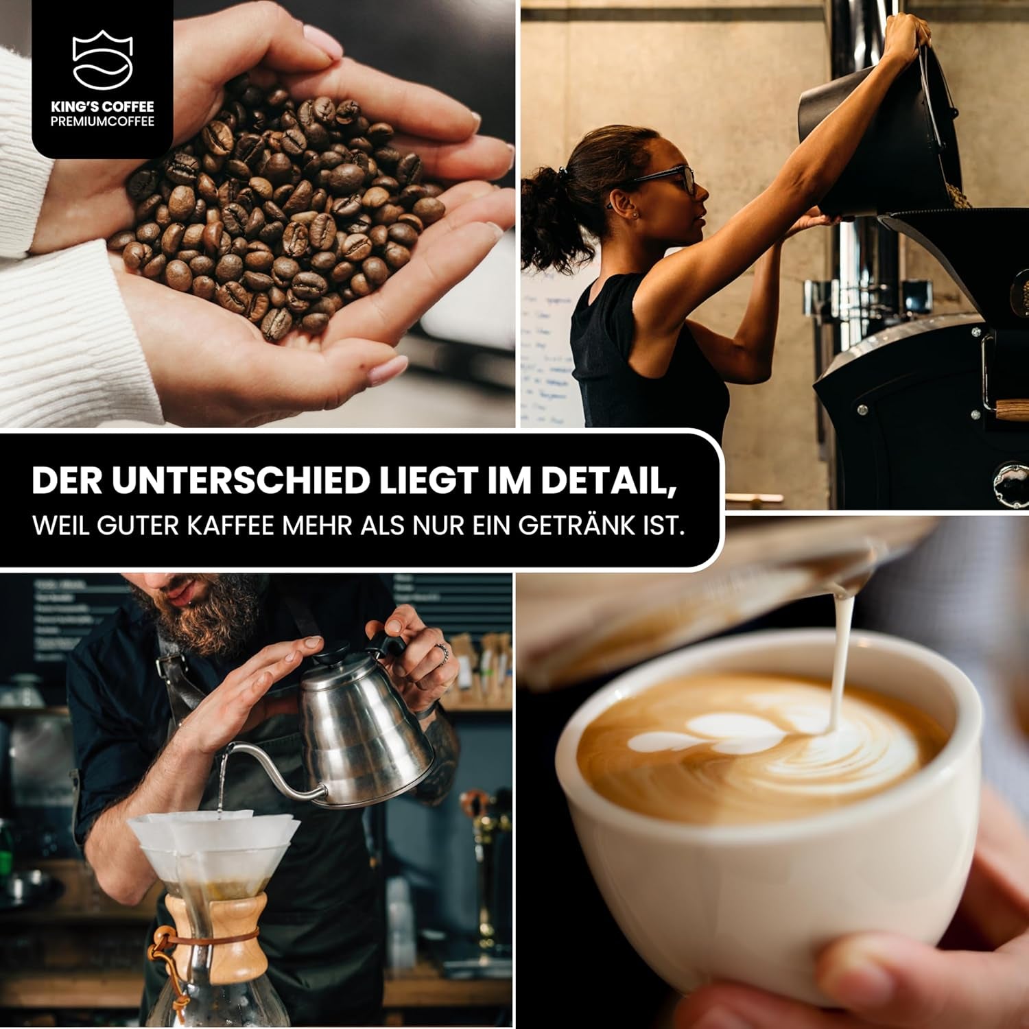 KING'S COFFEE - WHITE EDITION - mélange léger 100 % Arabica d'Éthiopie, du Mexique, du Pérou et de Tanzanie - torréfaction en petits lots en Italie - grains d'espresso entiers pour machines à porte-filtre - 1 kg