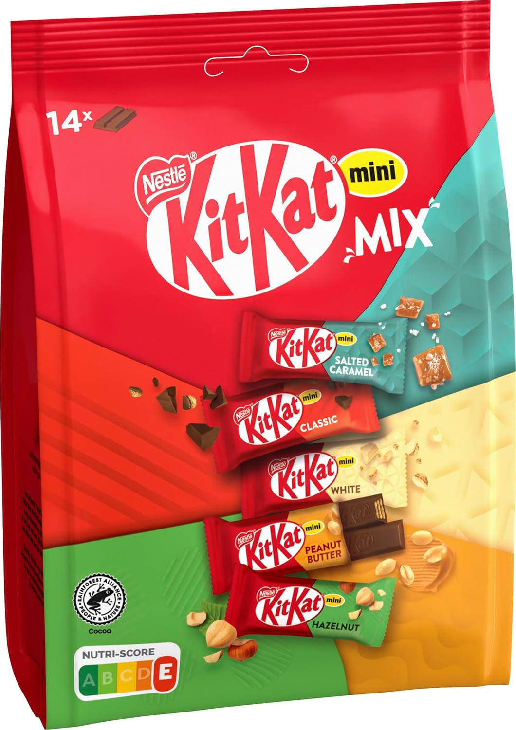Nestlé Mini Mix KitKat Barres de chocolat Cinq délicieuses saveurs 14 barres 1 paquet (1 sachet x 197,4 g)