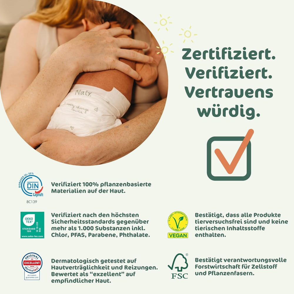 Couches pour bébé Naty BioEmbrace, taille 3 (4 à 9 kg) | Matières 100% végétales, douces pour la peau | Douceur respirante, testée dermatologiquement, excellente absorption | 100 pièces.