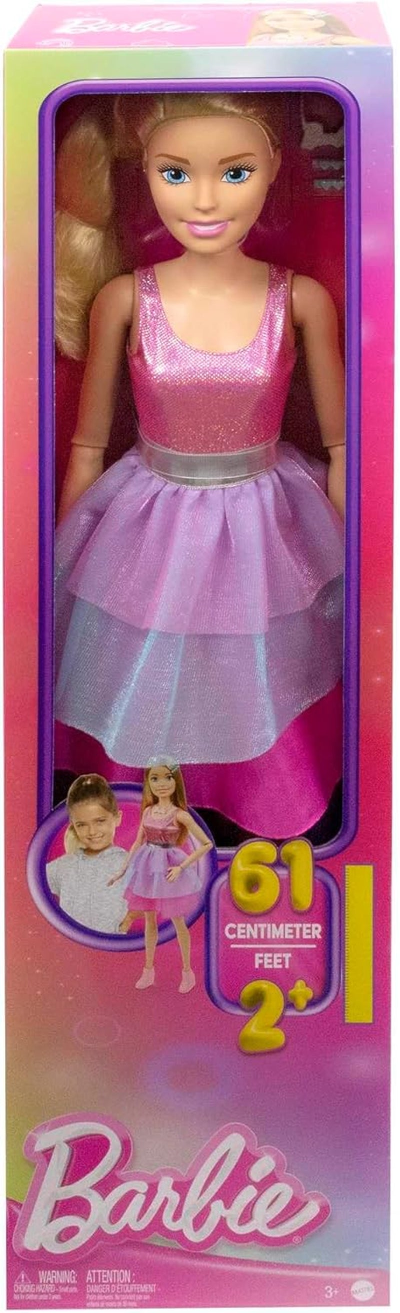 Poupée Barbie Extra Large (71 cm) – Robe rose, cheveux blonds avec pince et collier, cadeau à partir de 3 ans, HJY02