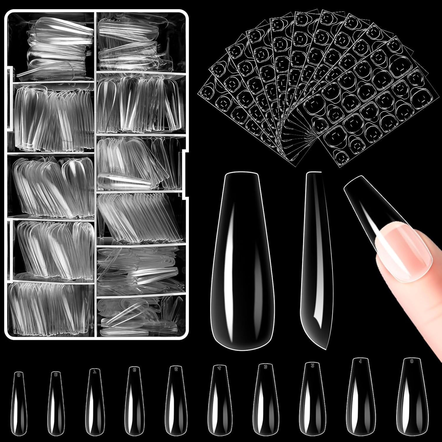 Alyvisun Tips Unghii Balet, 500 Bucăți Tips Unghii Acrilice Cu Acoperire Completă cu 240 Bucăți Set de Autocolante pentru Unghii, 10 Dimensiuni Tips Transparent pentru Unghii cu Gel Tips Unghii cu Gel Moale Tips Unghii Balerina