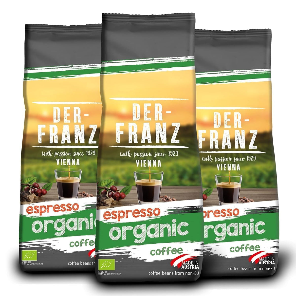 Café Bio Espresso Der-Franz, Intensité 5/5, Arabica et Robusta Bio, grains entiers Naty Shop Coffee 3 x 500 grammes Espresso Bio