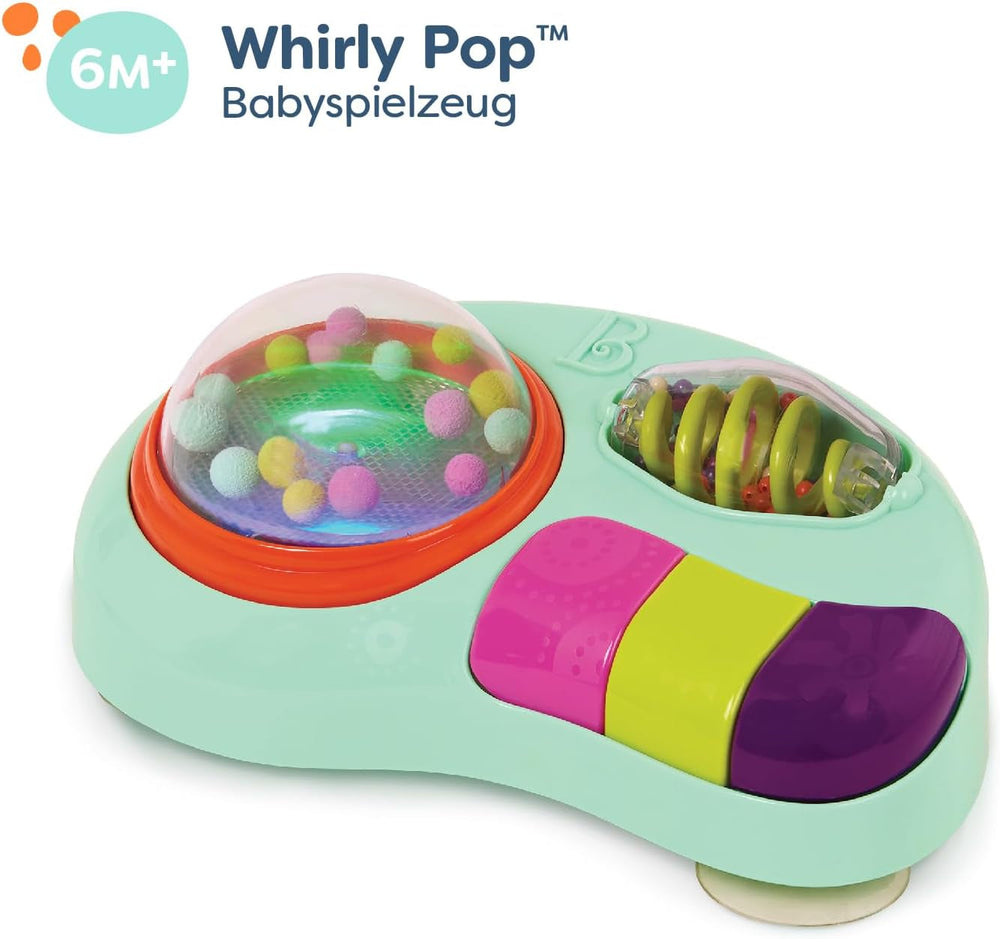 B.toys - Jouet enfant pour chaise haute - Jouet ventouse avec musique, lumières, sons - Jouet sensoriel - Jouet d'activité motrice pour enfant - à partir de 6 mois - Whirly Pop Baby Toys Naty Shop