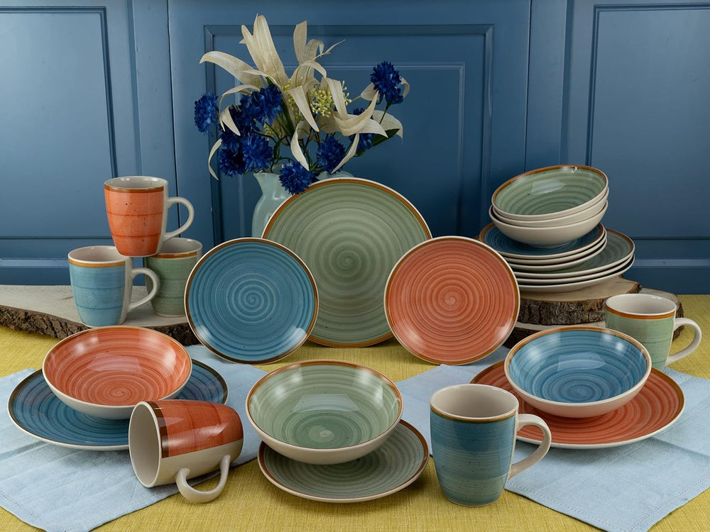 CreaTable, 22851, seria COUNTRY, set de veselă cu 24 de piese pentru 6 persoane, serviciu combinat din gresie, potrivit pentru mașina de spălat vase și cuptorul cu microunde, producție de calitate