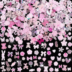 200 Pièces Breloques Nail Art 3D Ensemble de Décoration Nail Art Nœud Pendentif Ongle Rose Style Mixte Nœud Fleur Ours en Peluche Sucette Forme de Coeur Décoration Nail Art DIY Artisanat Conception d'Ongles