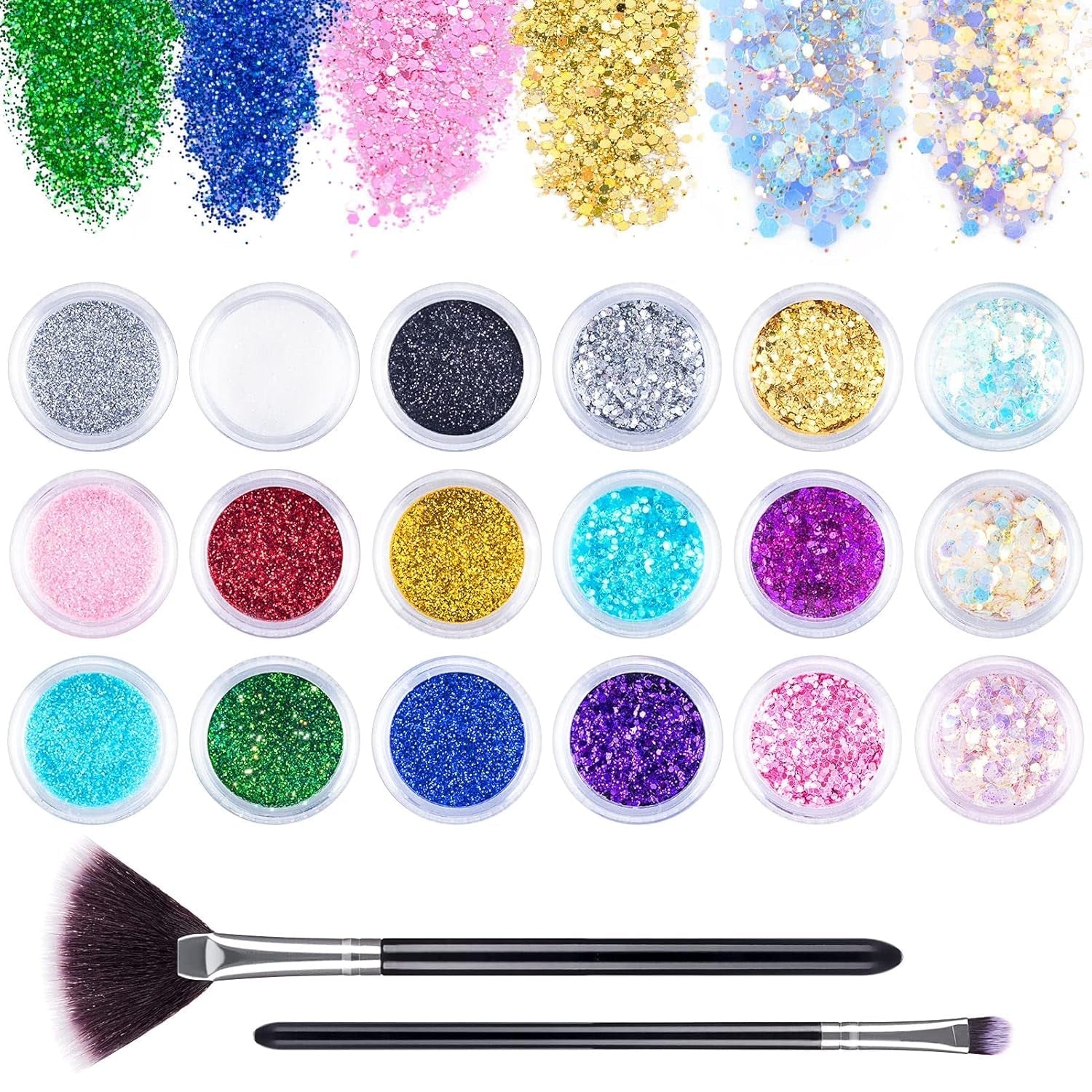 24 couleurs Glitzer Set avec Blattgold et Glitzerpulver, Nageldesign Zubehör Pailletten Basteln Nail Art Glitter Mit Pinsel pour Nägel Gesicht Körper DIY Nagelkunst Make Up
