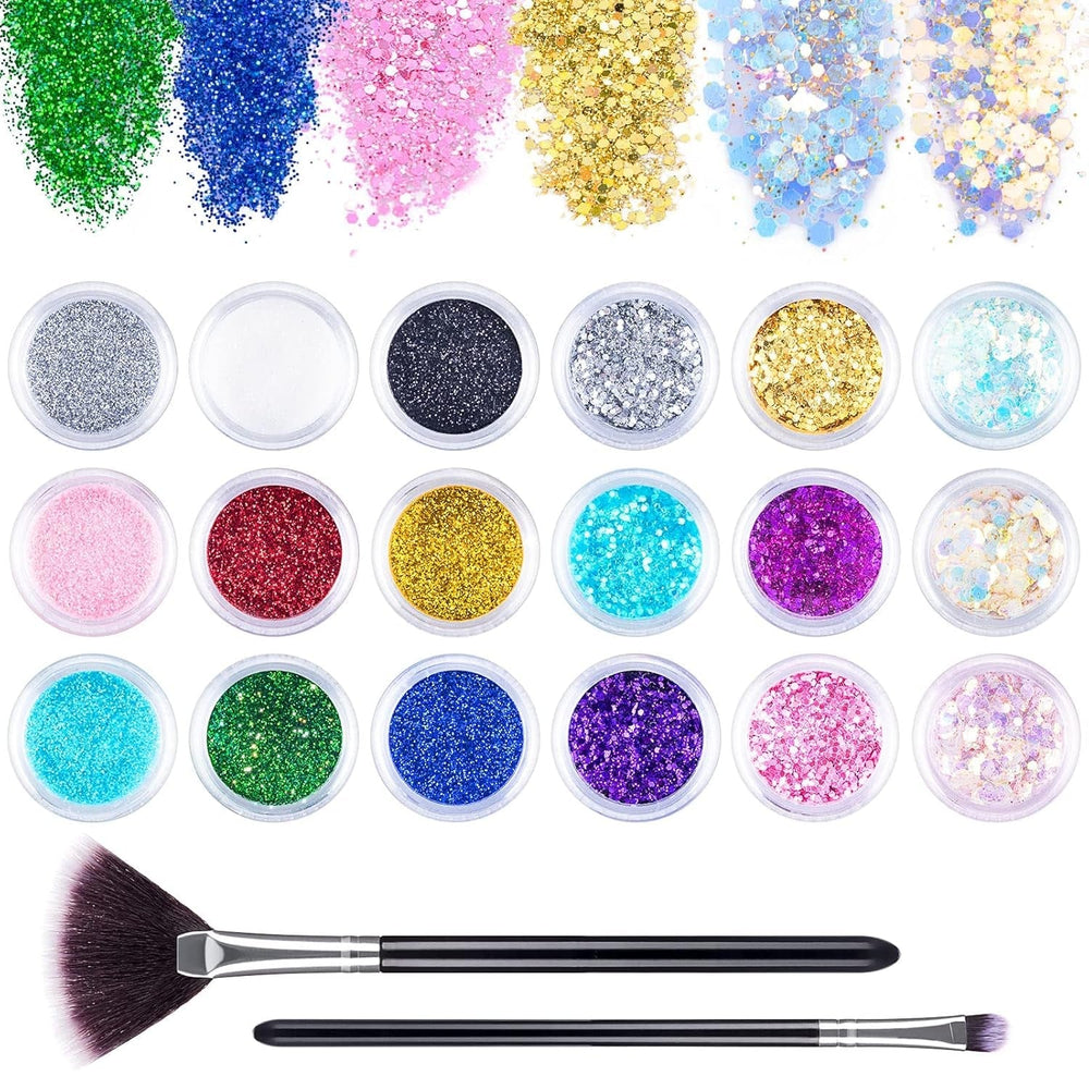 24 couleurs Glitzer Set avec Blattgold et Glitzerpulver, Nageldesign Zubehör Pailletten Basteln Nail Art Glitter Mit Pinsel pour Nägel Gesicht Körper DIY Nagelkunst Make Up