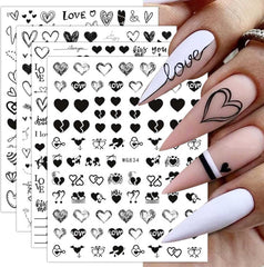 8 Blatt Nagelsticker Valentinstag Nagelaufkleber Selbstklebend Liebhaber Des Schwarzen Herzens Nail Art Sticker Dekoration Nageldesign Zubehör
