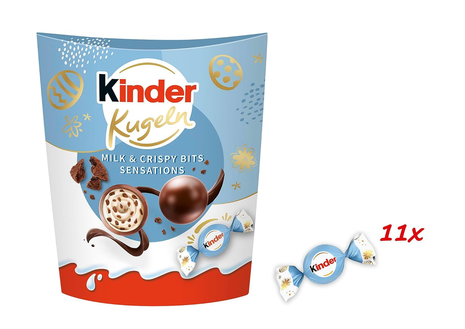 Kinder Balls Milk & Crispy Bits Sensations 90g – Boules de chocolat au lait fourrées au lait et pépites de cacao – Chocolat de Pâques, bonbons de Pâques – Cadeau et souvenir de Pâques