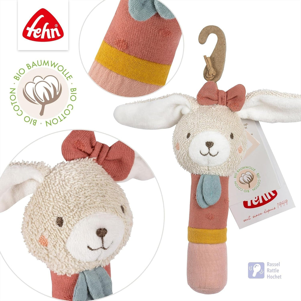 Fehn bâton de préhension pour enfants jouet lapin fehnNatur - jouet d'activité motrice avec hochet pour saisir, câliner - jouet de préhension en coton biologique - jouet pour bébés et jeunes enfants à partir de 0 mois Jouets pour bébés Naty Shop