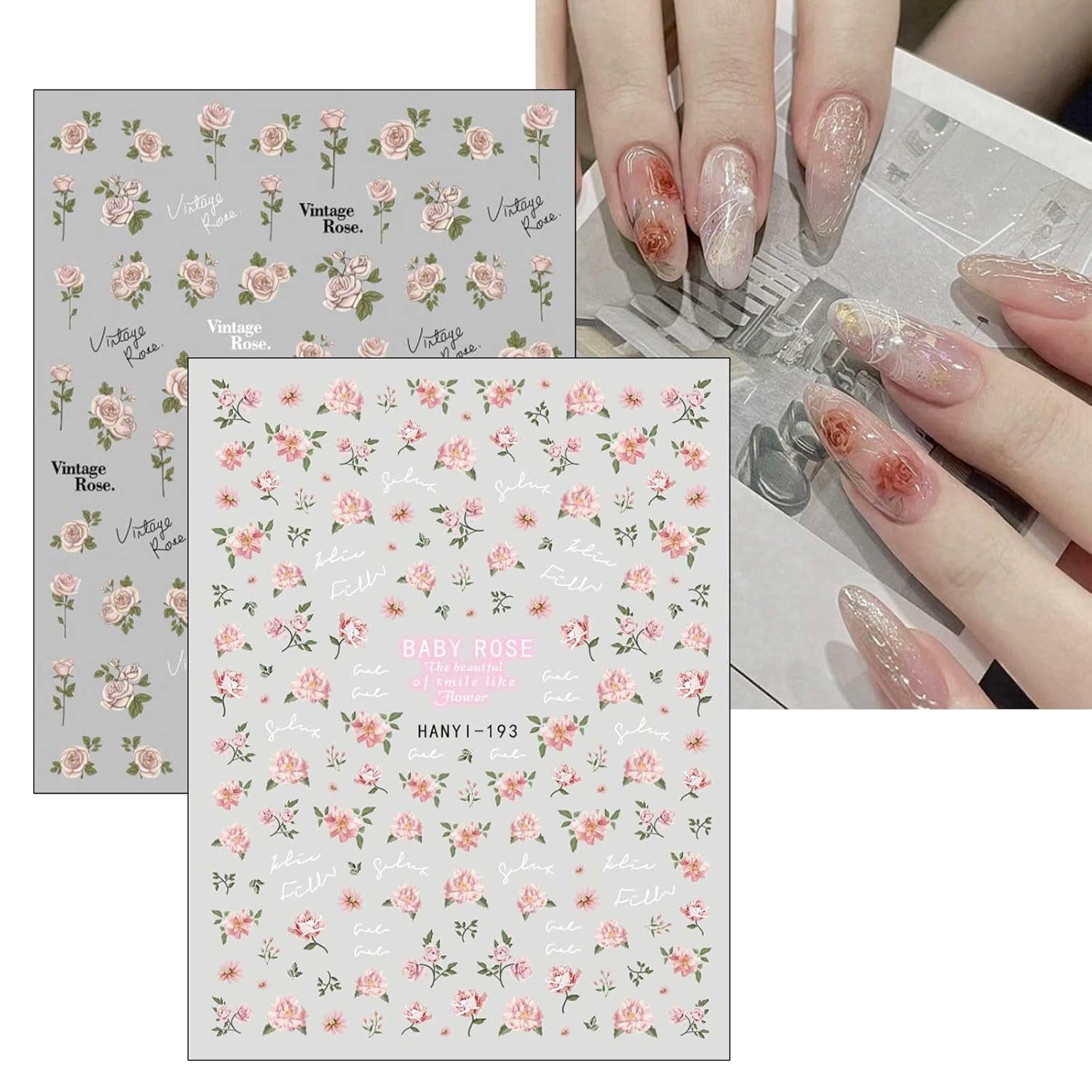 JMEOWIO Nagelsticker Frühlings Blume 9 Blatt Nail Art Sticker Selbstklebend Nagelaufkleber Bunte Sommer Blumen Dekoration Nageldesign Zubehör