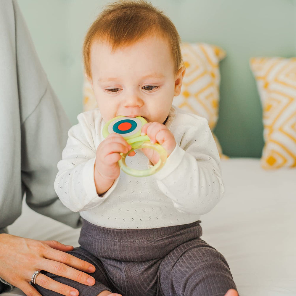 Suavinex Anneau de dentition en silicone pour bébé + 4 mois, anneau de dentition bleu papillon doux et léger