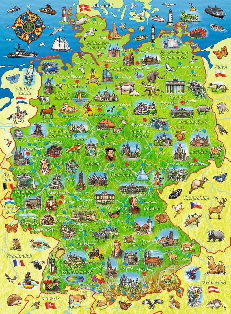 Puzzle pour enfants Ravensburger - Carte colorée de l'Allemagne - Puzzle de 200 pièces pour les enfants à partir de 8 ans Puzzle Naty Shop