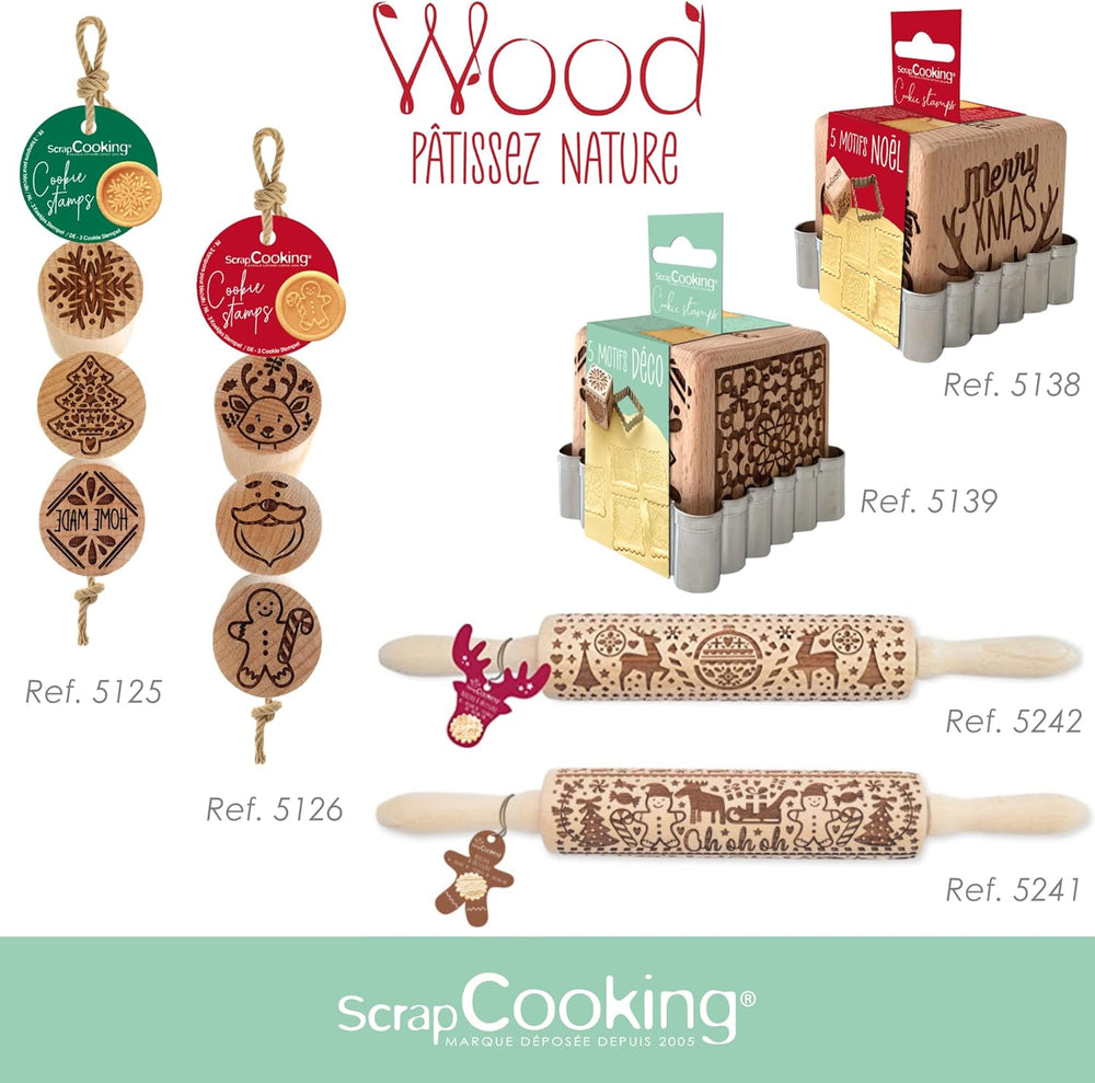 COOKING LEAVES 5139 Tampon décoratif en bois pour pâtisserie, maison avec 1 emporte-pièce, emporte-pièce et cube décoratif en relief sur 5 faces 5139