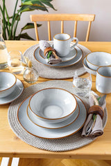 MÄSER Mabella, Service de table vintage pour 4 personnes, service combiné de 20 pièces avec vernis réactif raffiné et fine bordure marron, Grès, Gris-Beige