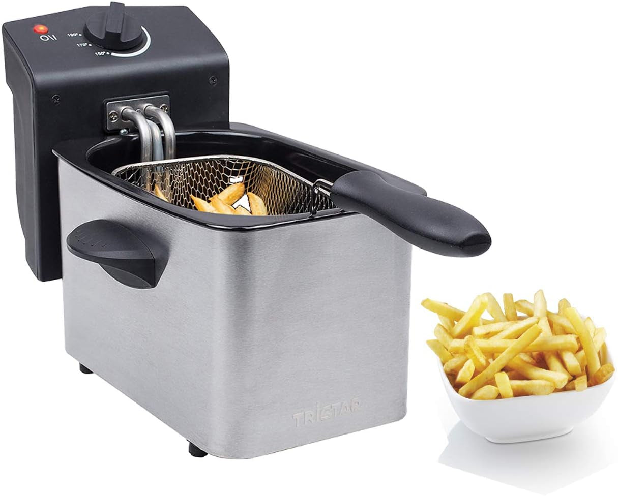 Friteuse Tristar en acier inoxydable - Avec une capacité de 2 litres, fonction zone froide et thermostat réglable jusqu'à 190°C, FR-6919, argent Électroménager Naty Shop Default Title