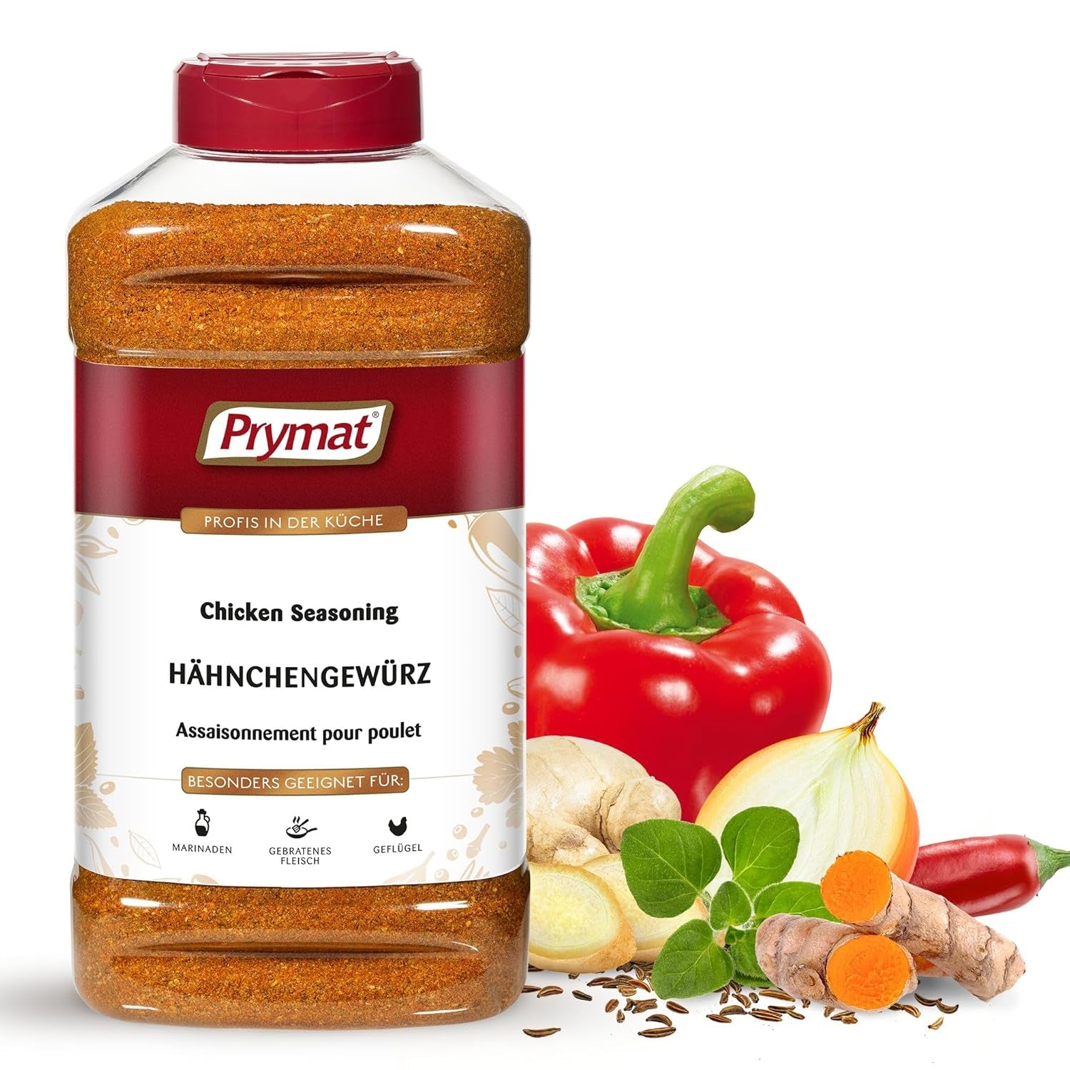 Prymat Hähnchengewürz 1100g, Gewürzmischung für Hhn, Turkey, Ente, Gans, Grillgewürze, Marinade für Fleisch im Streuer