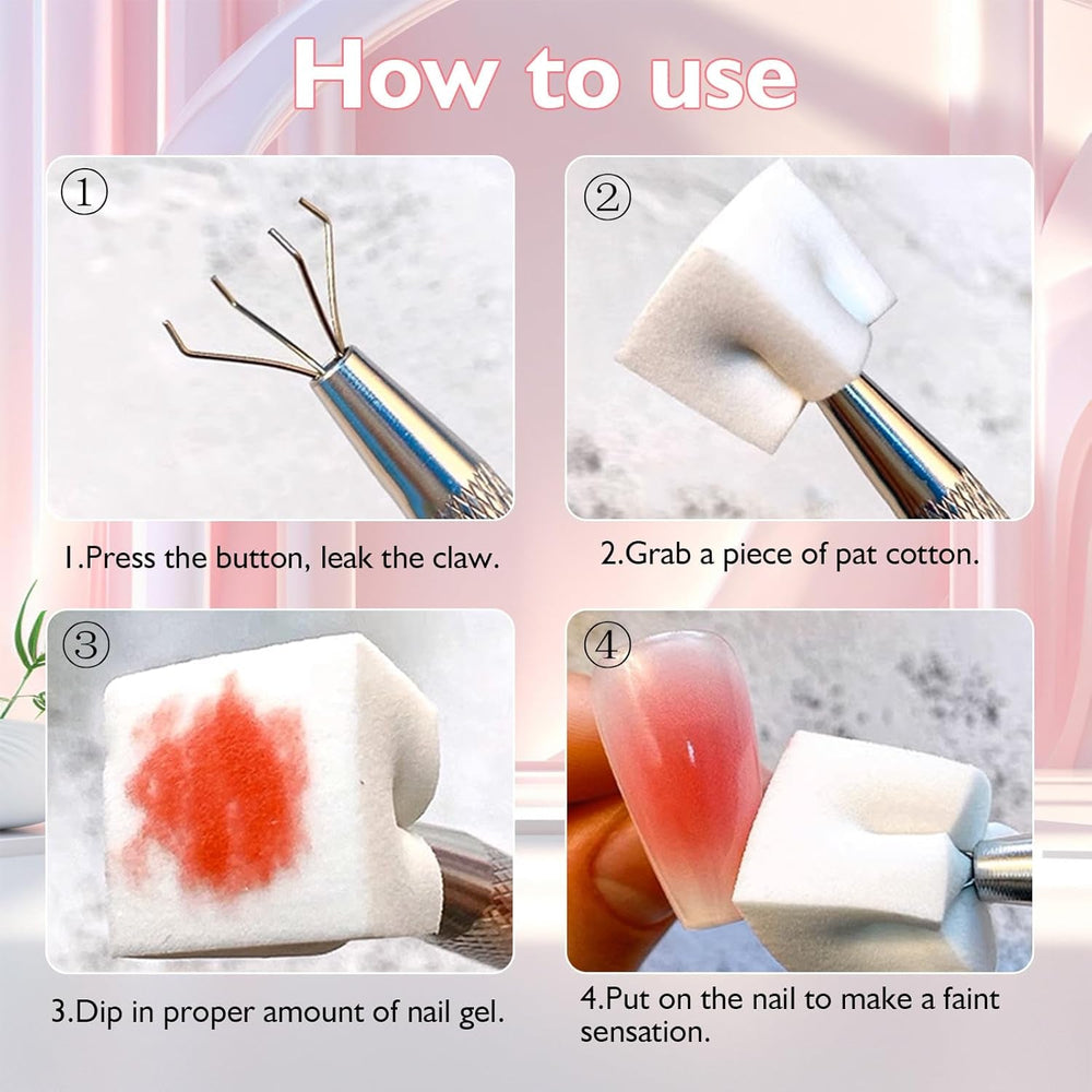 200 pièces Nail Art Schwamm Mit Metallgreifer,Nagelkunst Rendering Werkzeuge Mit Greifer,Éponge Nagel Pinsel,Nageldesign Zubehör Für Nail Art Rendering