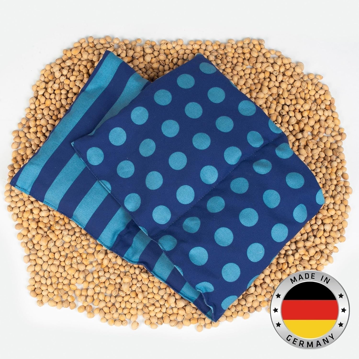 Coussin en noyaux de cerise Passe au micro-ondes et au four - Bleu avec rayures et pois I Fait main I Fabriqué en Allemagne I Env. 20 X 60Cm I Coton Oeko-Tex I Oreiller nuque Oreillers orthopédiques cervicaux Naty Shop