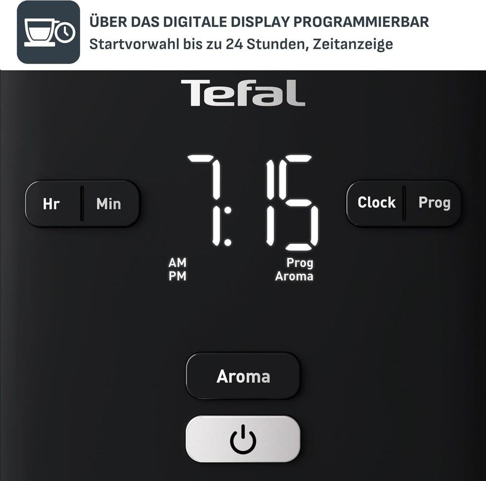 Tefal Smart'n Light Machine à Expresso avec Minuterie, Machine à Expresso avec Filtre Programmable 1,25 L, Fonction Aroma pour un Arôme Intense, Fonction Maintien au Chaud, Anti-Goutte et Facile à Nettoyer, Noir