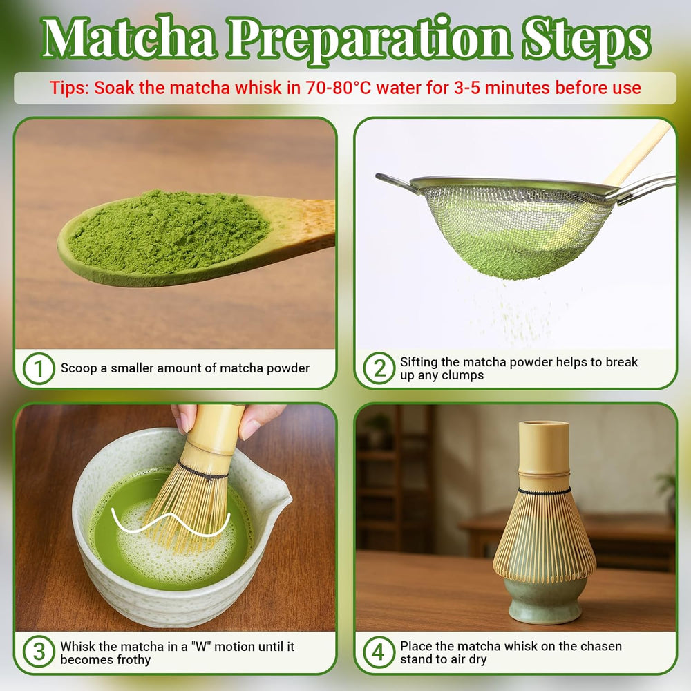 Alyvisun Service à thé matcha 5 pièces avec théière matcha et support à thé matcha, cuillère à café, cuillère à café, service à thé matcha pour les amateurs de matcha, idéal pour les débutants et les amateurs