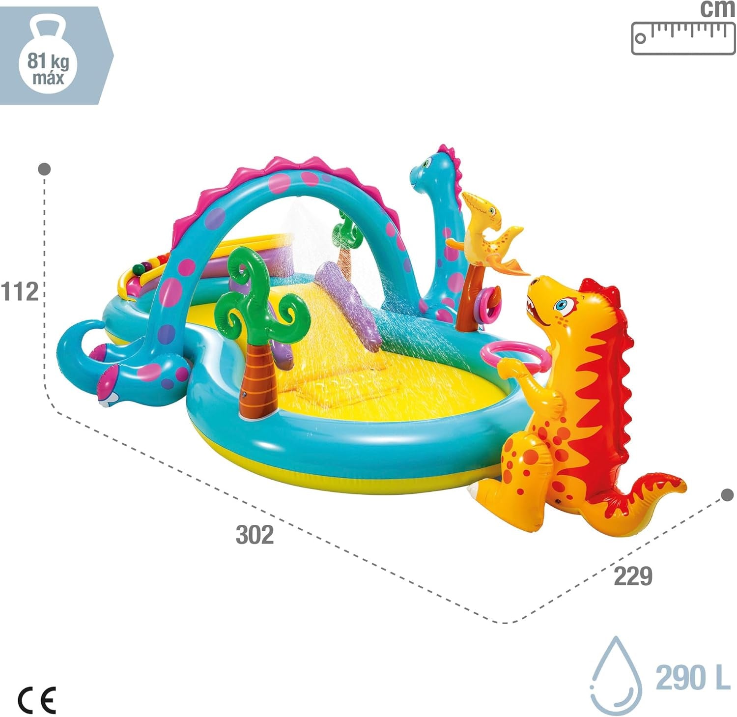 Intex 57135NP - Centre de jeu gonflable Dinoland, Vinyle, Multicolore, 302x229x112 cm