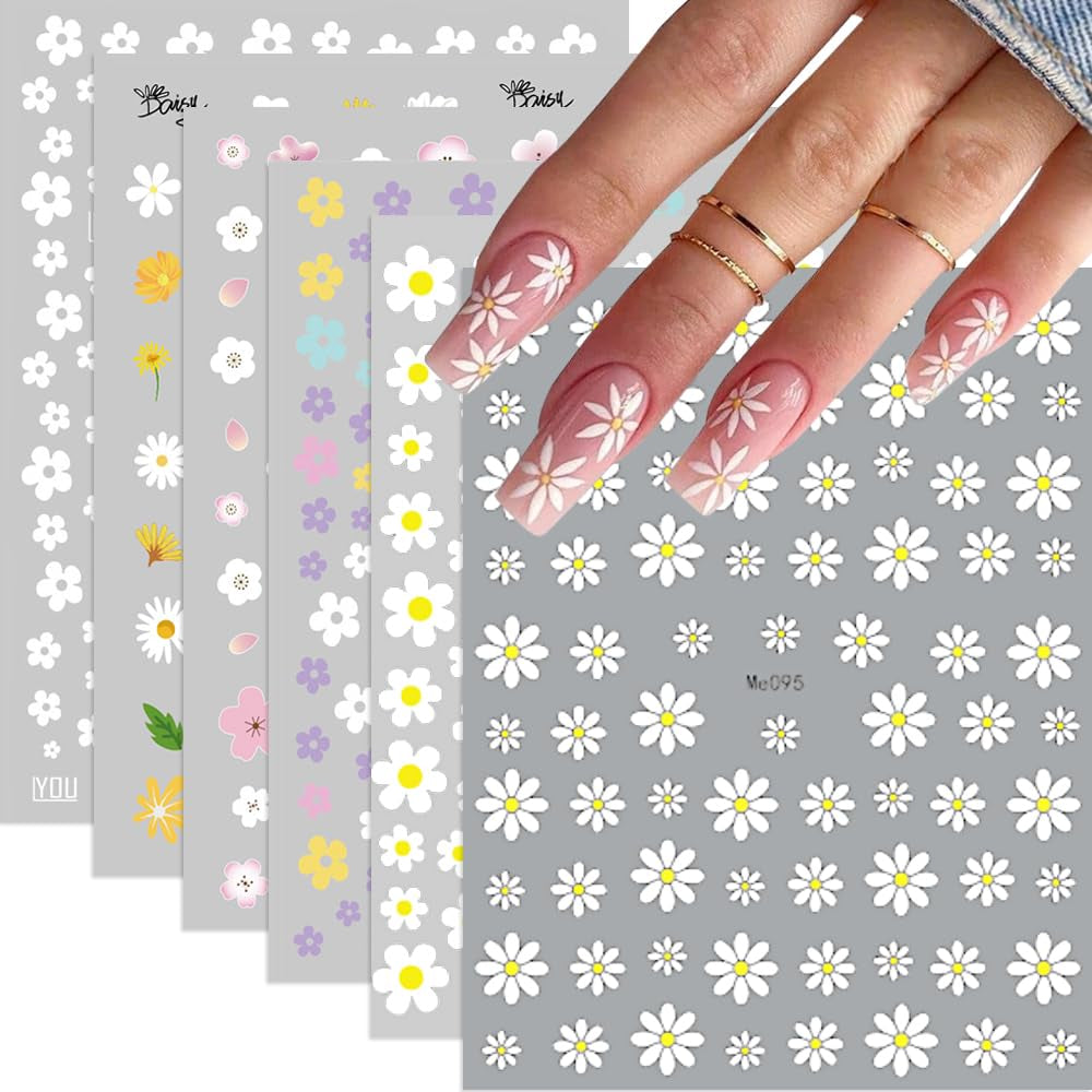 8 pièces Hibiskus Nagelsticker, 3D Selbstklebende Blumen Nagelaufkleber, Weiß Rosa Gelb Magenta Sommer Neonail Sticker, Nail Art Zubehör Nagel Deko Für Frauen