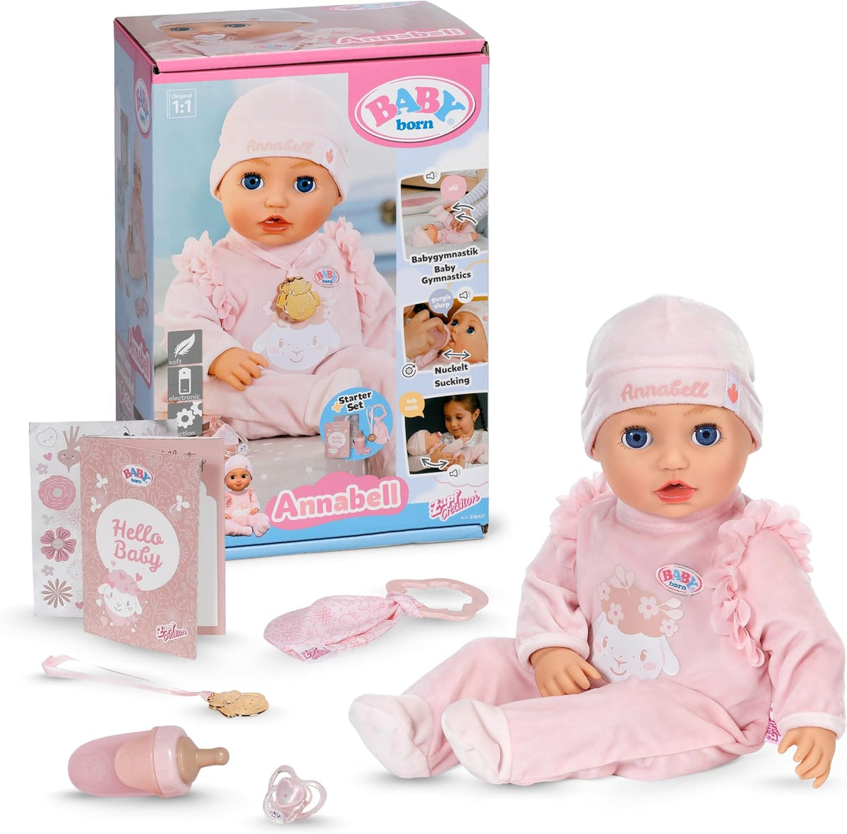 BABY Born Annabell 43 cm - Poupée douce avec 7 fonctions électroniques et sonores - Convient aux enfants à partir de 3 ans - La poupée comprend des accessoires - Nécessite des piles