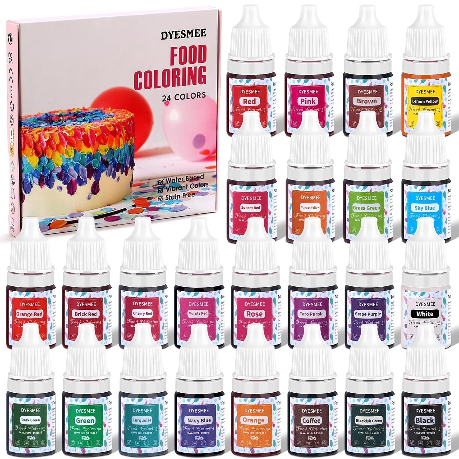 Colorant alimentaire liquide – 12 couleurs colorant alimentaire hautement concentré pour la pâtisserie, les boissons, les macarons, le fondant, la décoration de gâteaux, ensemble de colorants alimentaires pour savons, slime, travaux manuels (6 ml chacun)