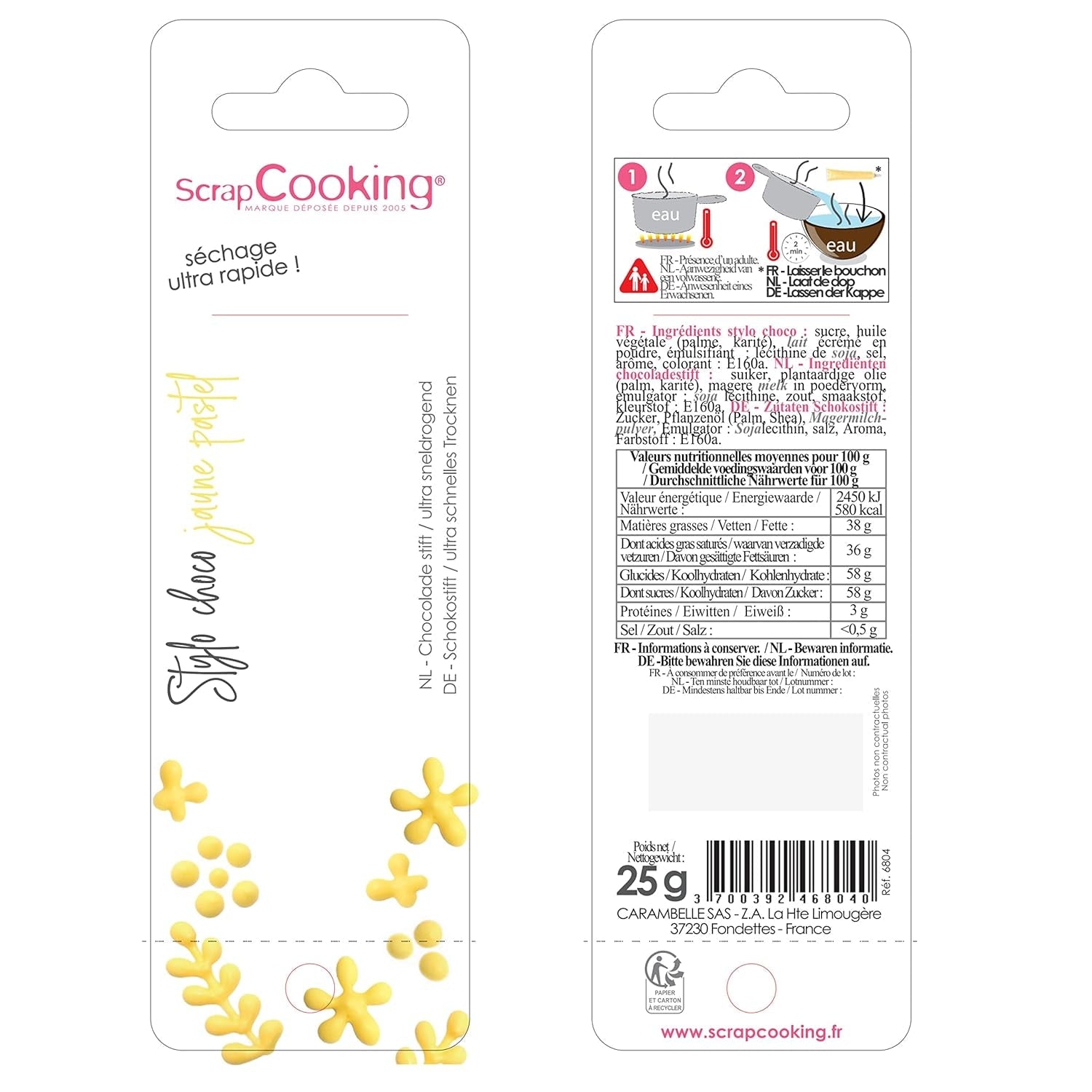 Scrapcooking - Stylo à Sucre Jaune Pastel - Sucre d'Écriture Jaune 25 g - Stylo à Sucre Comestible Décoratif - Écriture et Dessin - Etiquetage Fondant, Glaçage, Gâteaux - 6804