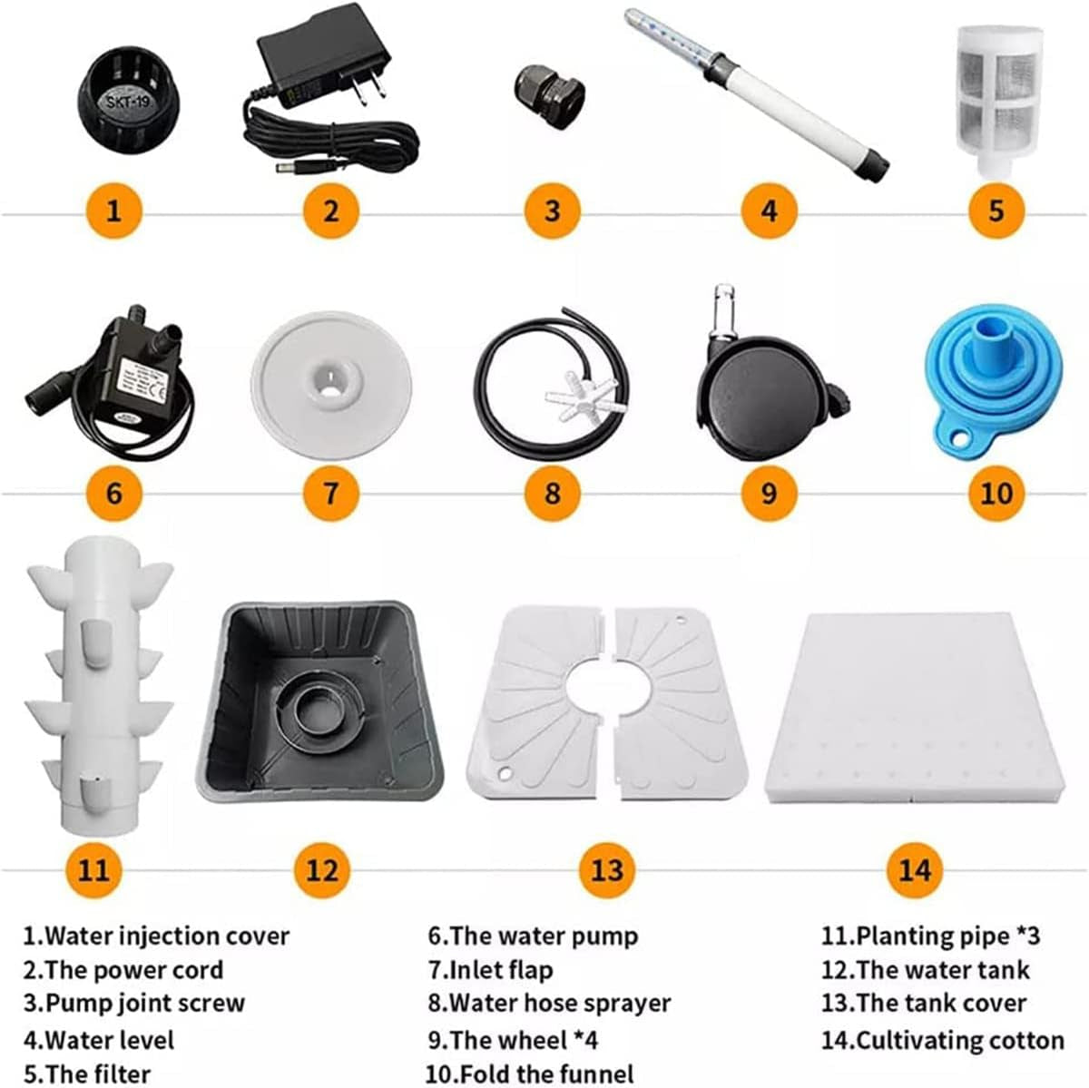 Tour hydroponique, système aquaponique de cire à 15 niveaux et 45 trous, kit de culture aéroponique de jardin sans fil pour herbes, fruits et légumes avec pompe d'hydratation, adaptateurs, pots en maille