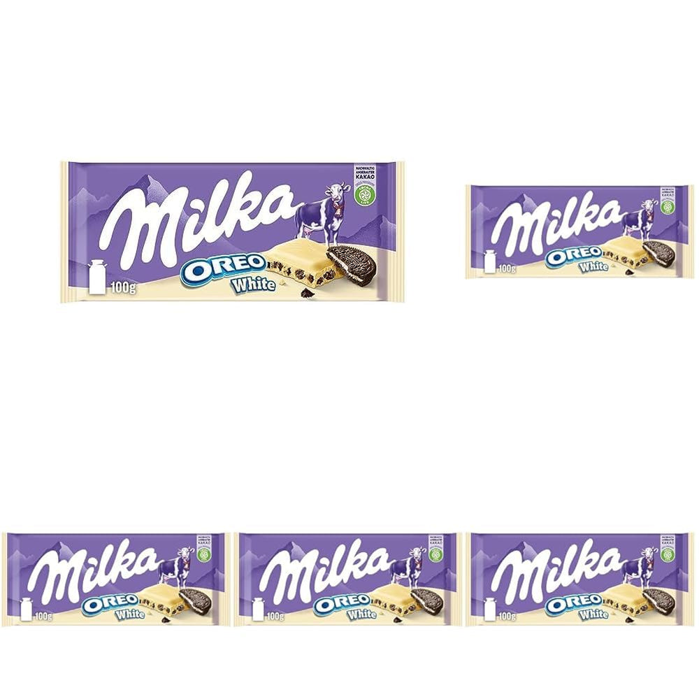 Milka Oreo Sandwich – Chocolat au lait alpin, fourré de morceaux croquants de biscuits Oreo et de crème onctueuse à la vanille – 92g