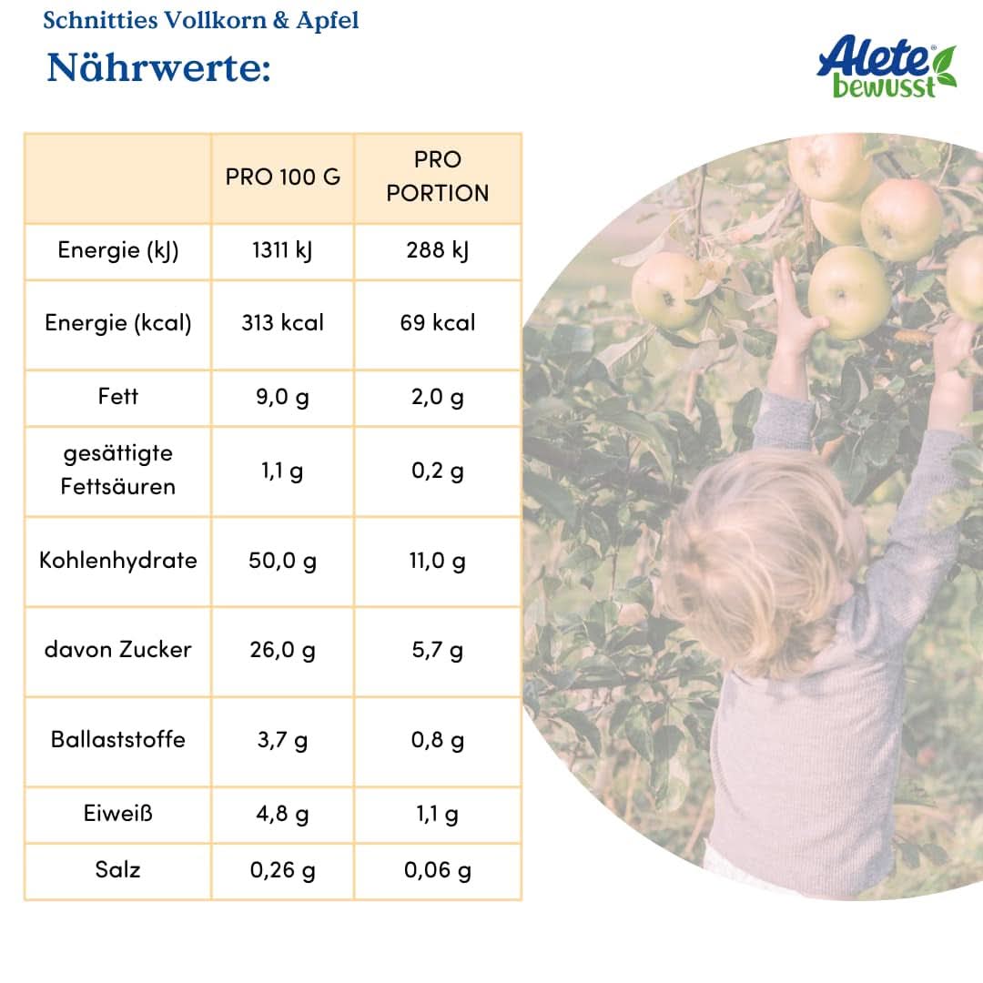Alete Bio Schnitties grains entiers et pommes 6 X 22 grammes Mère et Enfant Naty Shop