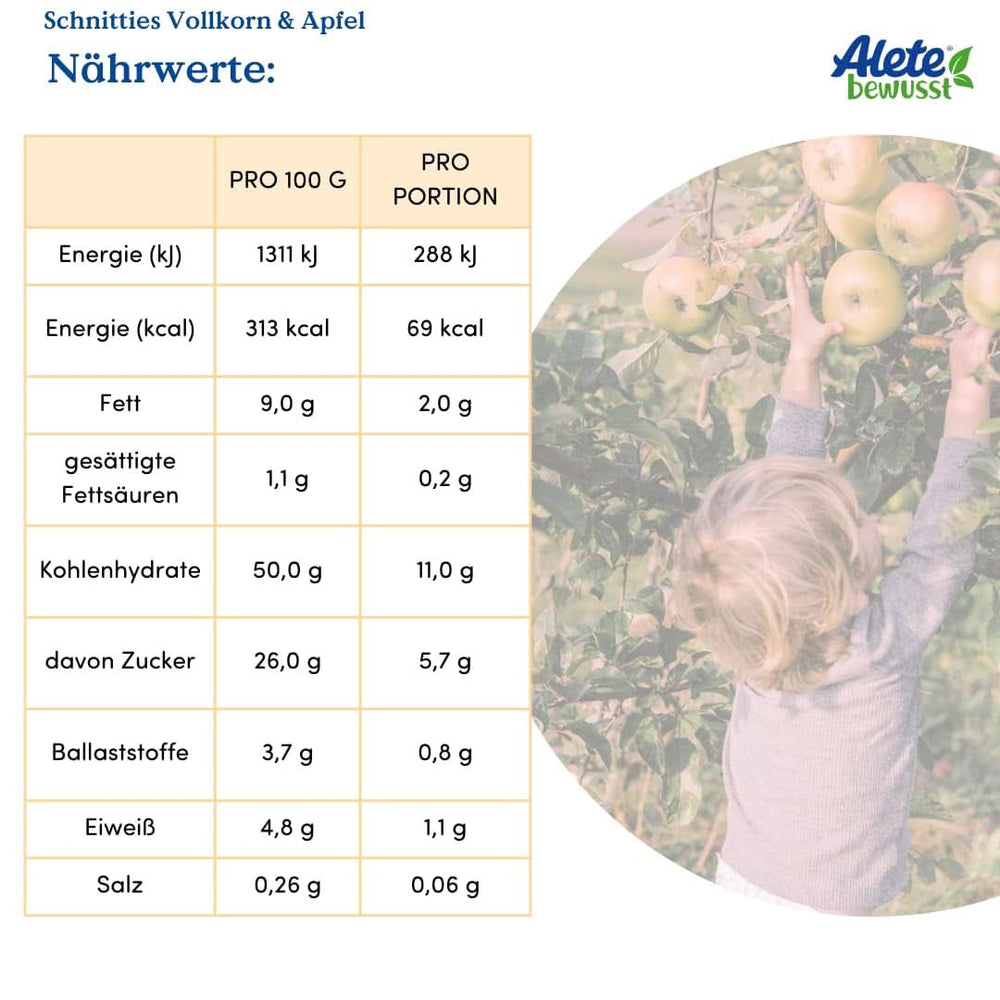 Alete Bio Schnitties grains entiers et pommes 6 X 22 grammes Mère et Enfant Naty Shop