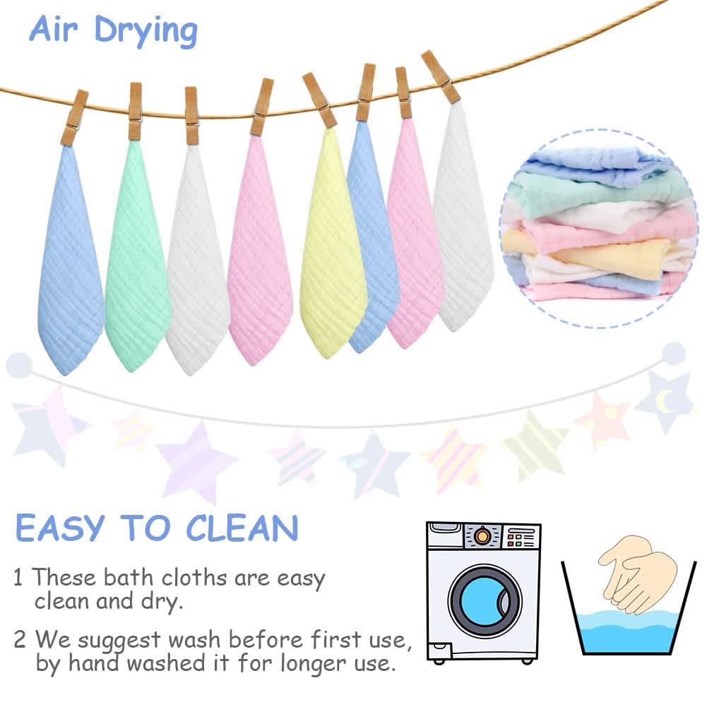 Serviettes bébé en mousseline, lot de 8 serviettes absorbantes en coton bio, 25 x 25 cm Mère et Bébé Naty Shop