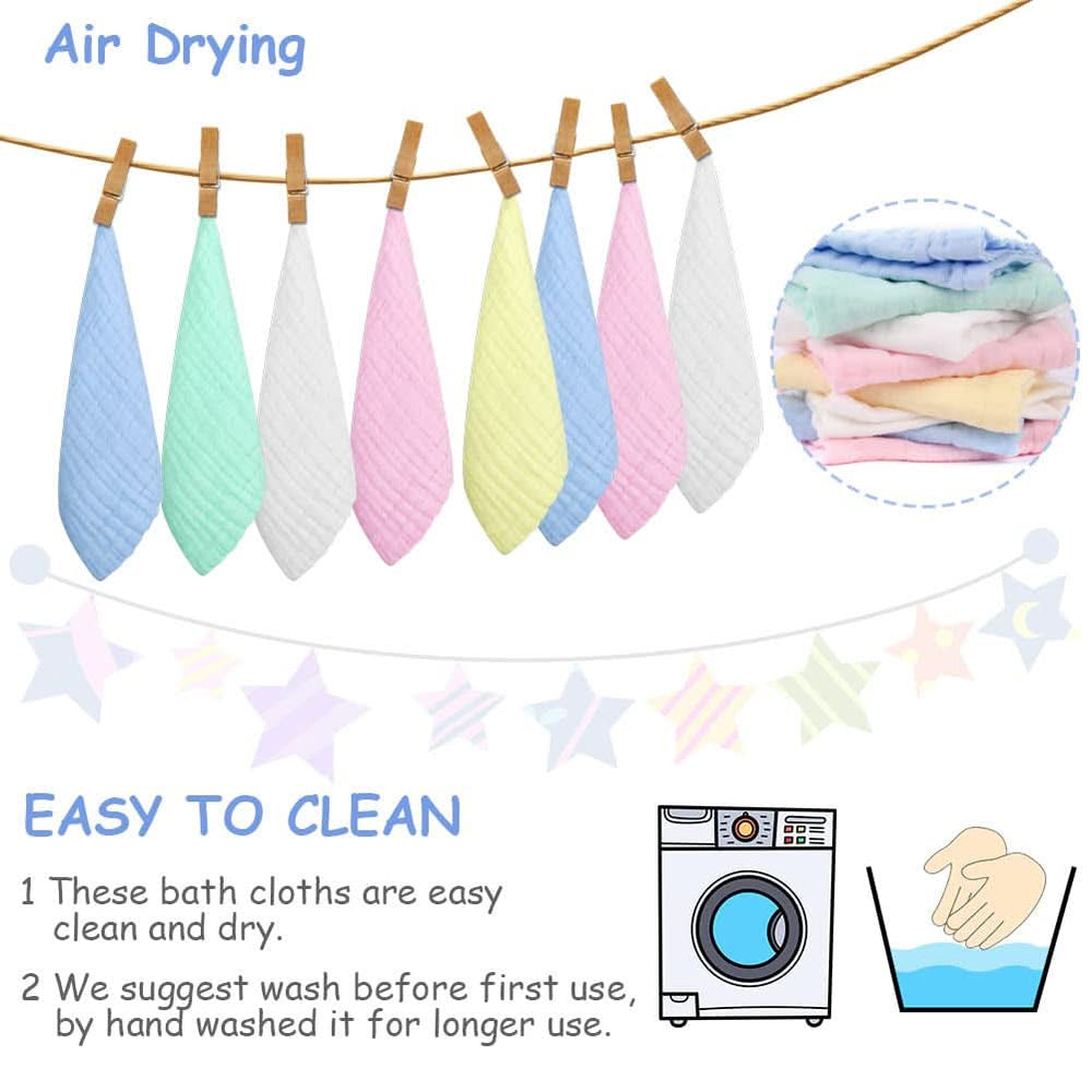 Serviettes bébé en mousseline, lot de 8 serviettes absorbantes en coton bio, 25 x 25 cm Mère et Bébé Naty Shop