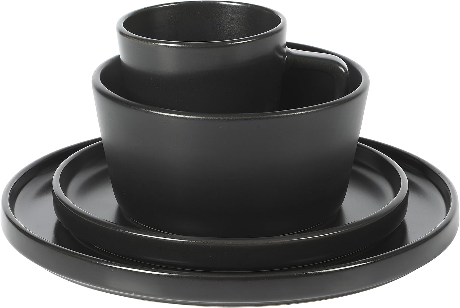 Set de veselă Bowery, 32 de piese, negru mat, gresie, farfurii, boluri și căni, serviciu pentru 8 persoane