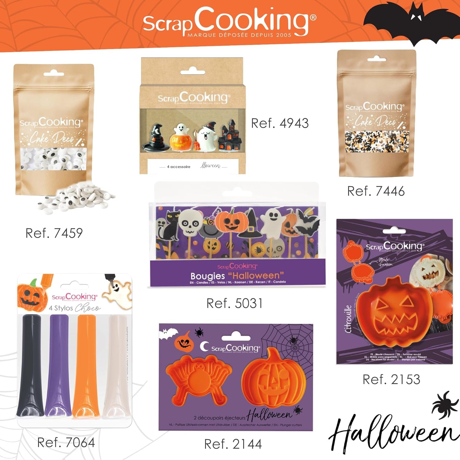 ScrapCooking – Ștampilă din lemn pentru patiserie cu modele de Halloween – cu 1 formă de biscuiți și formă de cub cu 5 fețe gravate în relief – 5298