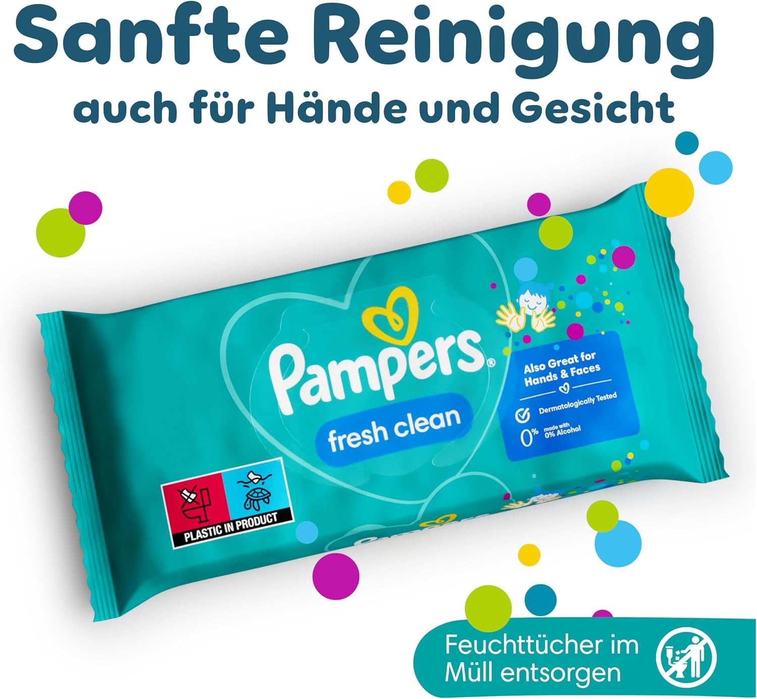 Lingettes humides Pampers Fresh Clean, 12 paquets de 52 lingettes, 624 lingettes au total, parfum léger, convient également aux mains et au visage