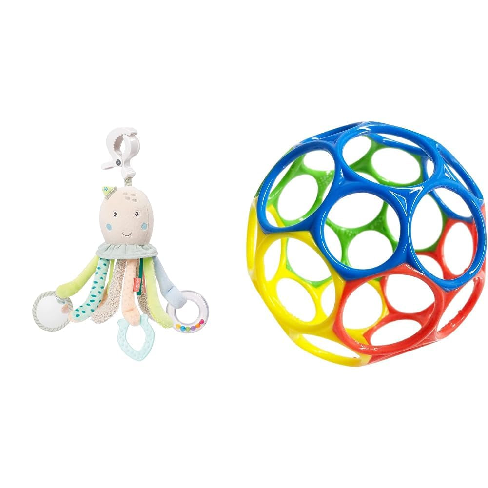 Fehn Jouet d'activité Poulpe - Jouet de motricité pour bébé pour poussettes et démarrages brillants, Oball, Jouet hochet avec balles de préhension pour la marche, Jouet interactif pour bébé Bebe Toys Naty Shop Pack de jouets d'activité Poulpe