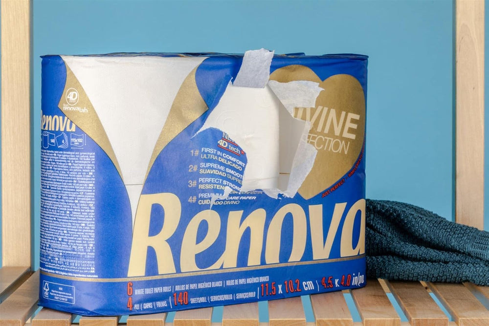 Renova Renova Divine Perfection Papier toilette, 42 rouleaux, papier toilette de qualité supérieure, 4 épaisseurs, ultra doux, extra résistant, épais, doux et absorbant, papier certifié FSC, 4400 g