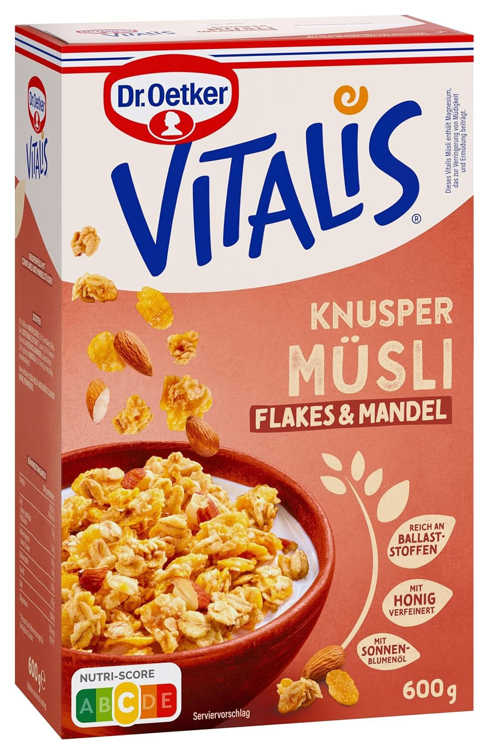 Dr. Oetker Vitalis Crunchy Flakes : Muesli croquant avec corn flakes et morceaux d'amandes, paquet de 5 (5 x 600g)