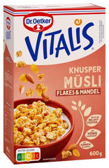 Dr. Oetker Vitalis Crunchy Flakes : Muesli croquant avec corn flakes et morceaux d'amandes, paquet de 5 (5 x 600g)