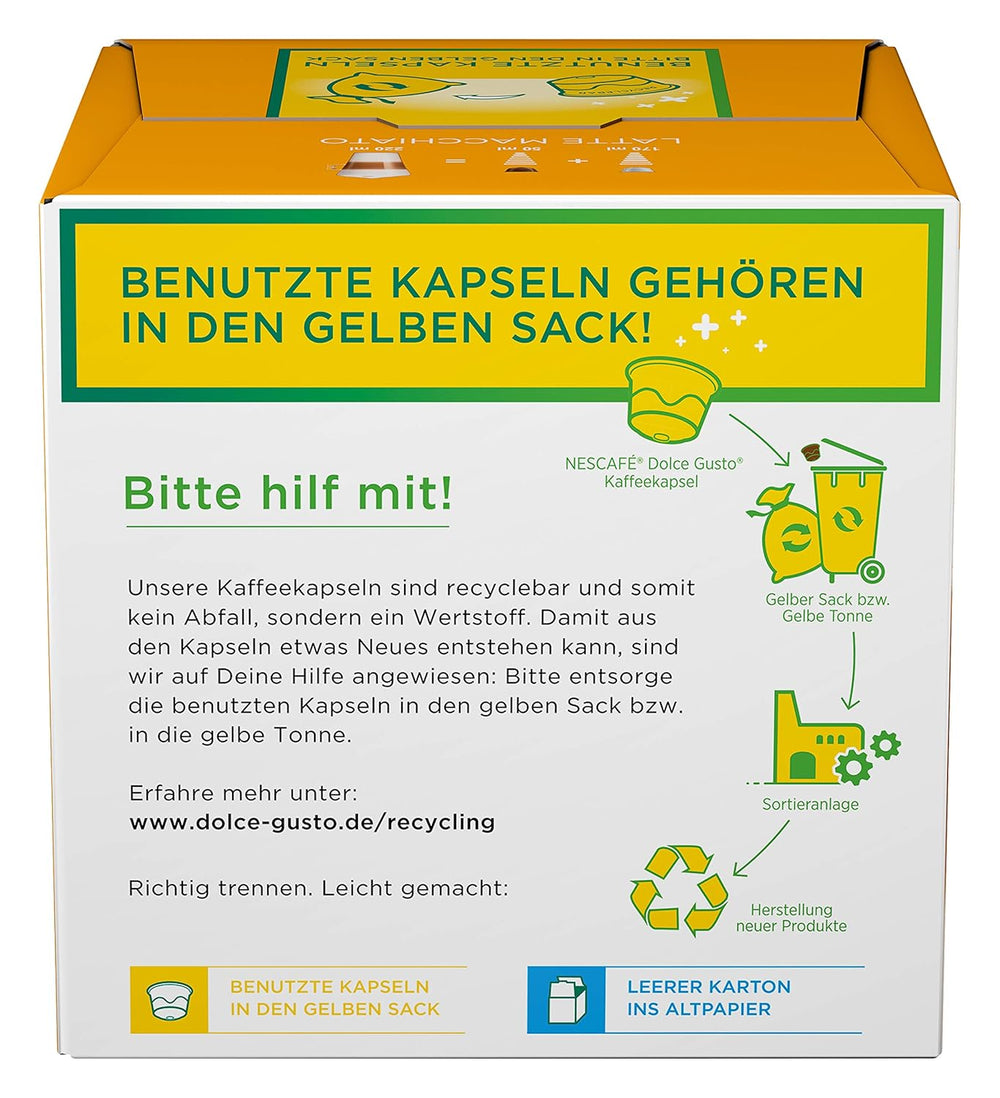 NESCAFÉ Dolce Gusto Latte Macchiato, 48 capsules de café, espresso aromatique, 3 étapes - Köstlichkeit aus feinem Milchschaum, capsules de gel aromatique, paquet de 9 (3x16 capsules)