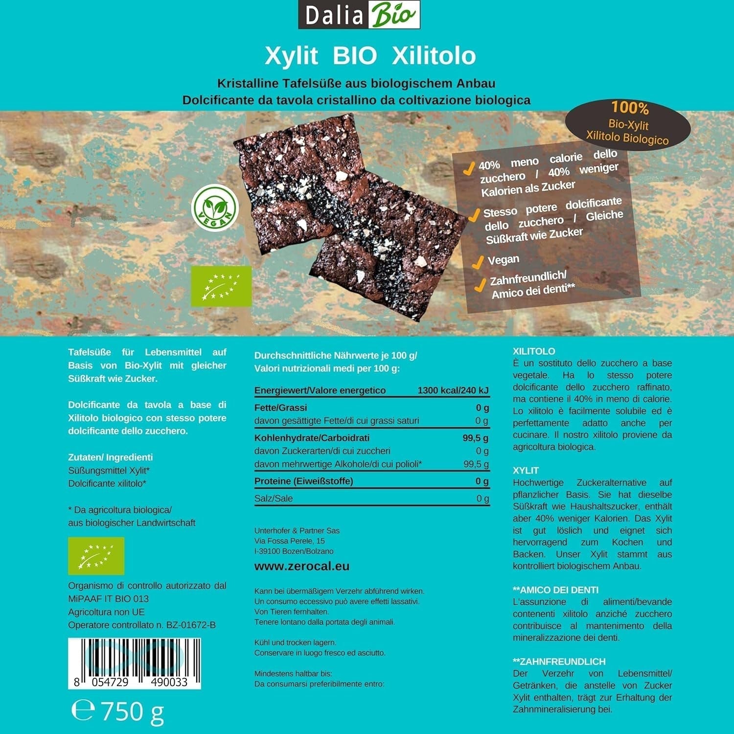 Bio Xylitol Bio | Aus Biologischer Landwirtschaft | 40 % de calories en moins | Ideal Zum Kochen Und Backen, 750 G Édulcorants Naty Shop