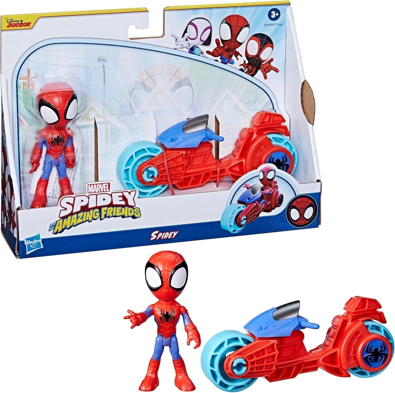 SPIDEY et SES AMAZING FRIENDS Marvel Spidey Motorcycle Figure Jouet pour garçons et filles à partir de 3 ans Figurines d'action Naty Shop