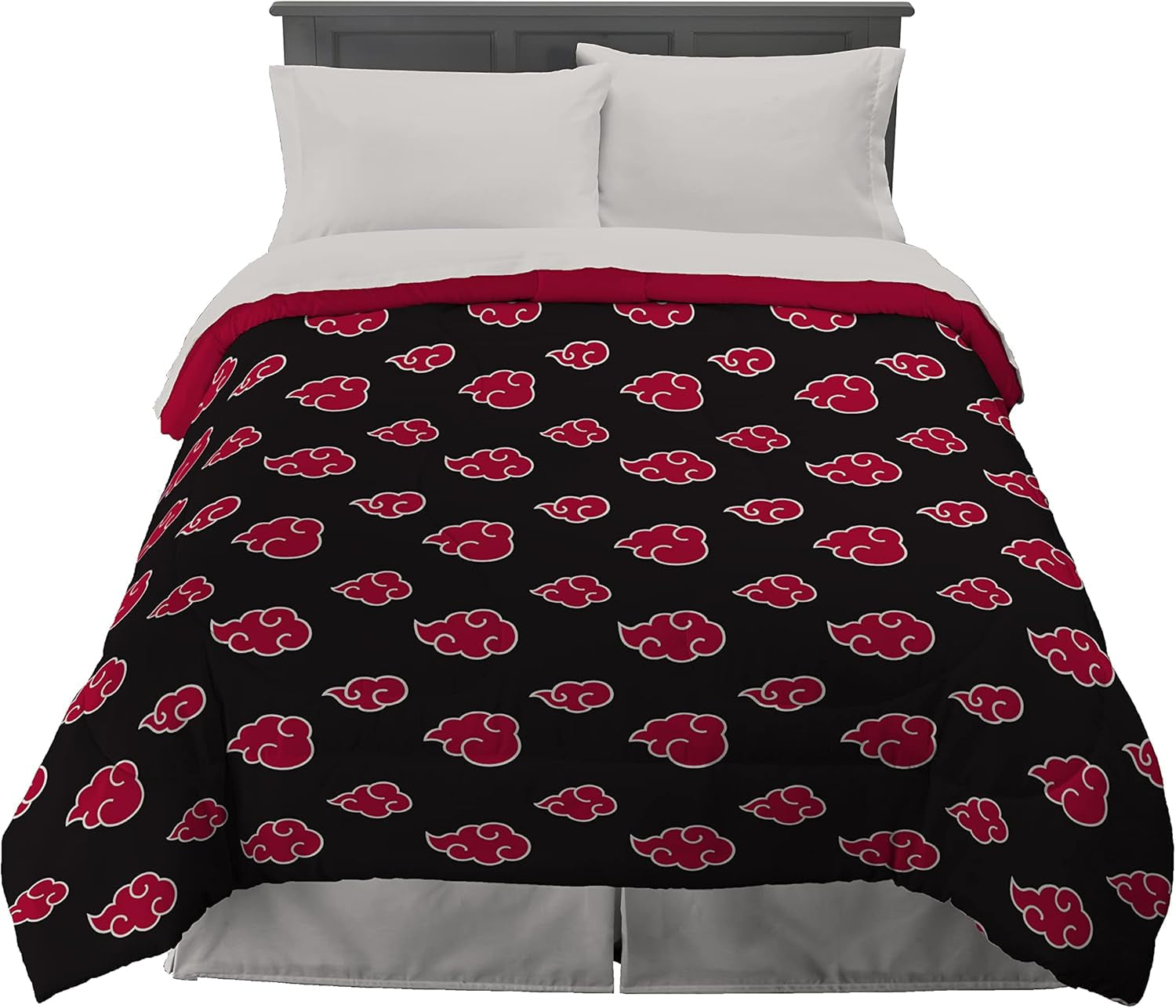 Franco Naruto Anime Akatsuki Parure de lit en microfibre douce pour lit Queen (produit officiel Naruto) Couettes et couettes Naty Shop Naruto Queen